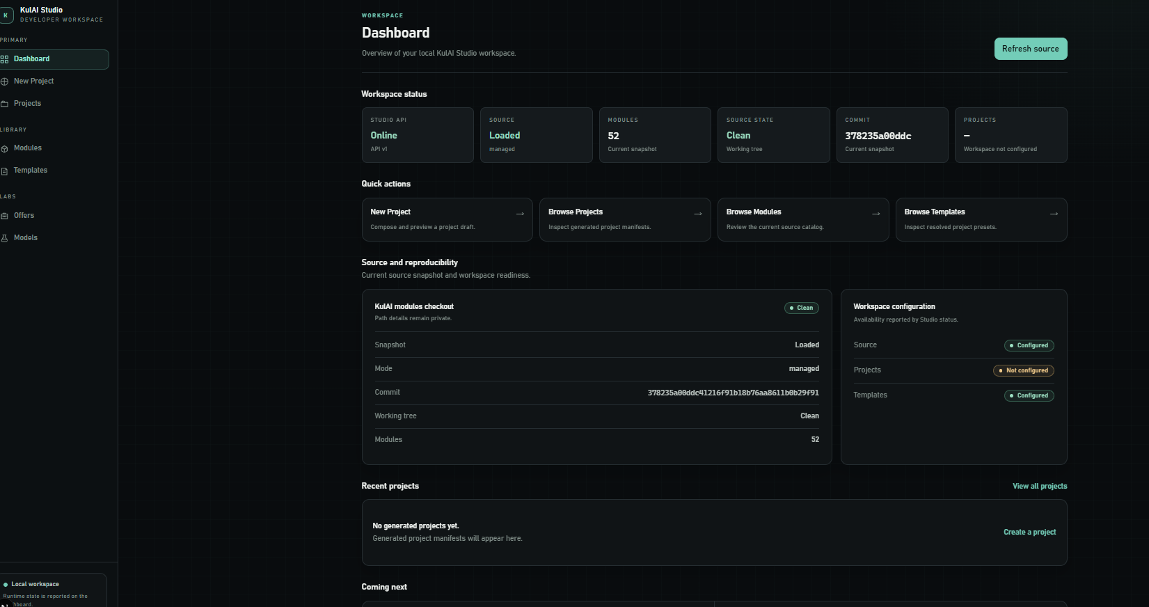 Interfejs dashboardu KulAI Studio